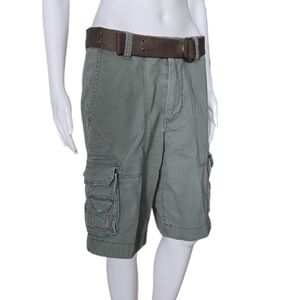 AEROPOSTALE Army Green Drab + Brown D-Ring Canvas Belt Cargo Short UNISEX Sz 29